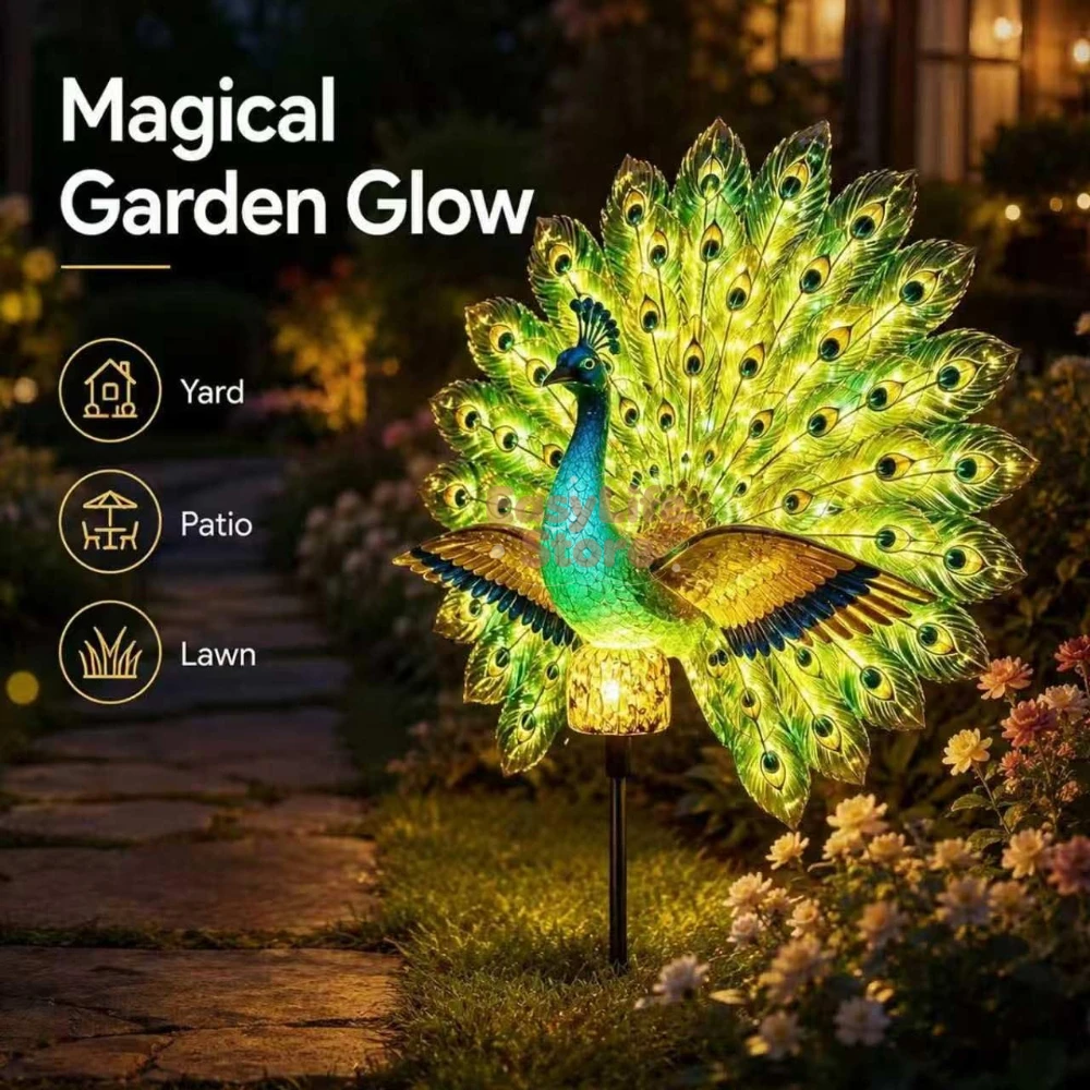 String Light Outdoor - Solar Peacock Garden Sculpture, Outdoor Decor