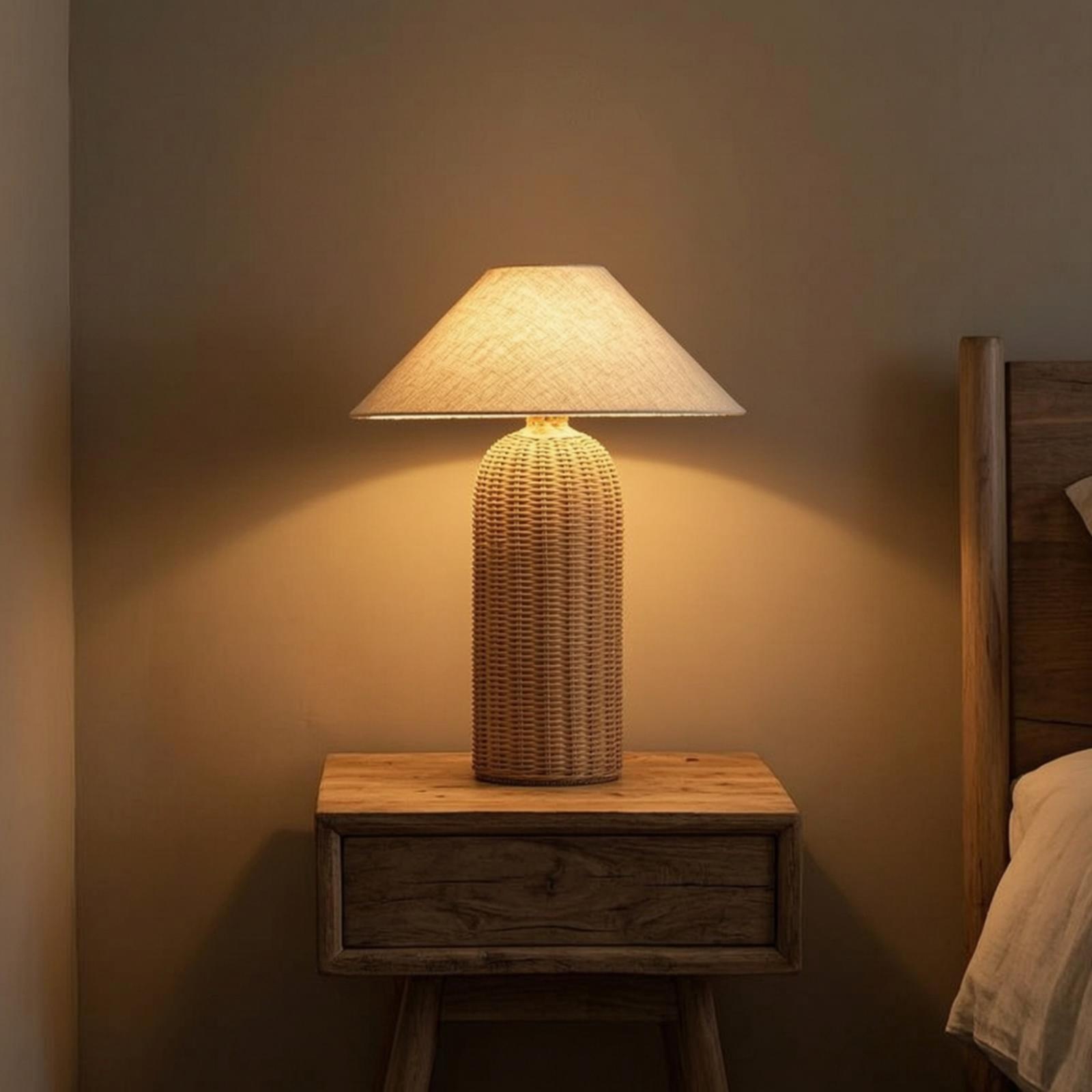 Bedside Lamp Rattan Base Fabri - Decor Lighting Table Lamps recension och pris