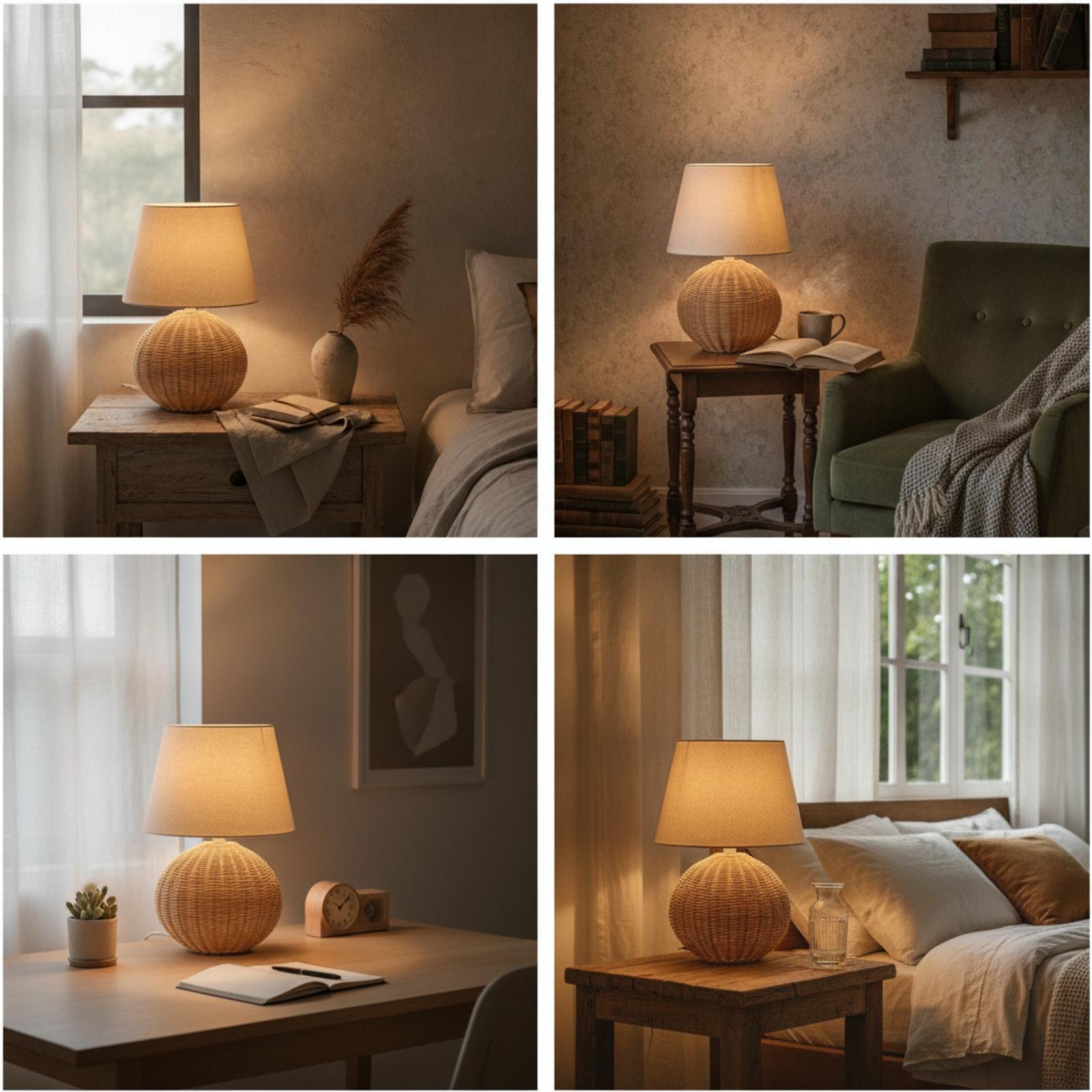 Bedside Lamp Rattan Base Fabri - Decor Lighting Table Lamps recension och pris