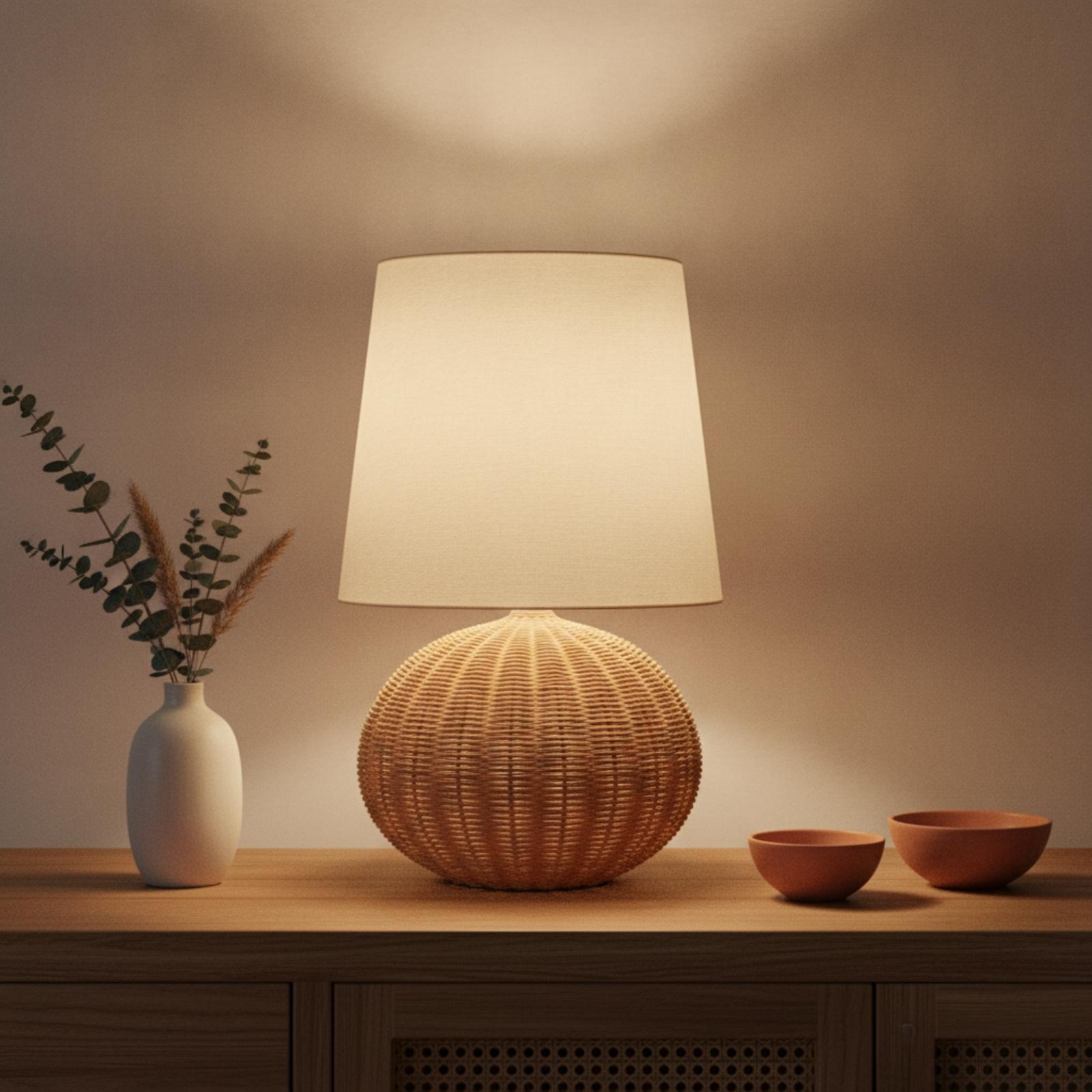 Bedside Lamp Rattan Base Fabri - Decor Lighting Table Lamps recension och pris